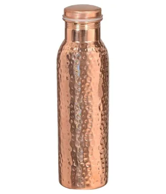 Hammered Pure Copper Water Bottle 500ml Handcrafted American Style Leak-Proof Thermal Insulated Lid Eco-Friendly Gym Camping