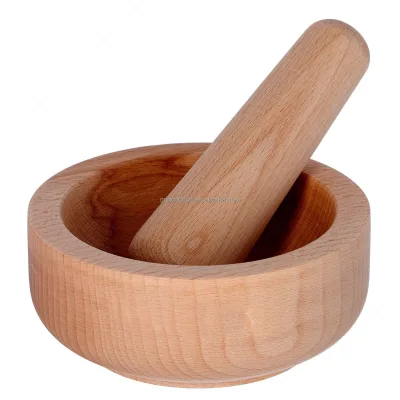 2025 new arrival kitchen Beech wood mortar and pestle wooden mortar and pestle garlic press spice grinding kitchen tool