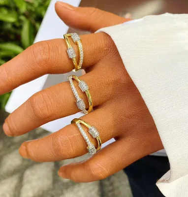 CH-JDR0239 New Fashion Double-layered Ring Paved Micro Zircon Gold Plating Adjustable Hot Sale Ring Jewelry Accessory Wholesale