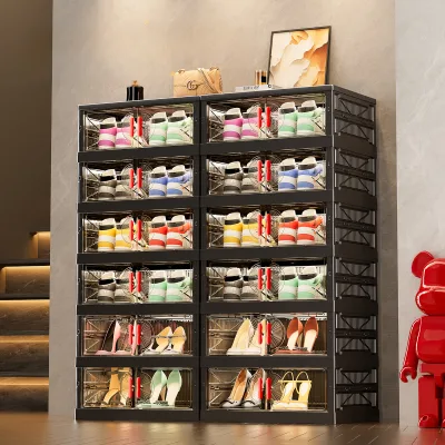 RXZZ Foldable Shoe Organizer One-Piece Design Plastic Shoe Organizer Easy-Assemble Plastic Shoe Cabinet