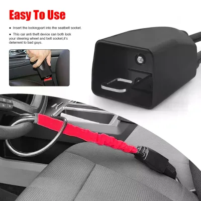 Car Steering Wheel Lock Seat Belt Socket ABSsteel Cable Truck SUV Van RV 3 Keys Universal Anti Theft Protection Device