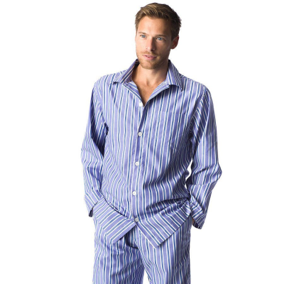 Men's Dark Blue and White Striped Adult Pyjamas