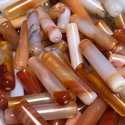Natural Brazilian Red Agate Processed Straight Tube Buddha Beads Dzi Beads and Loose Beads Are Used for Pendants