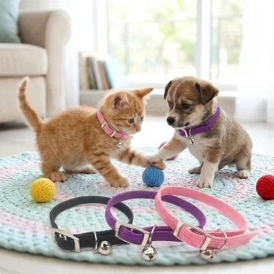 Solid Elastic Cat Collar with Buckle Closure and Small Bell Cat Collar with Buckle Closure Sash Small Bell for Small Cats