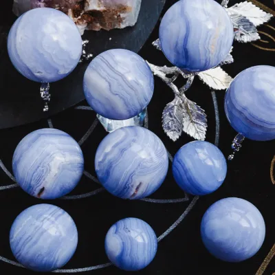 Hot Sales Polished Natural Blue Lace Agate Sphere Stone Crystal Ball for Sale