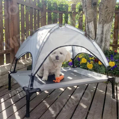 Outdoor Dog Bed Elevated Pet Cot With Removable Canopy Shade Tent Portable Raised Pet Cot Cooling Bed for Camping Beach
