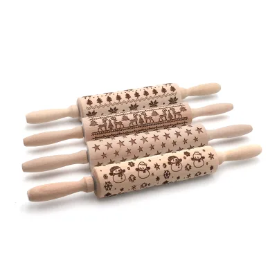 Natural Wood Rolling Pin Dough Roll Diy Tool Kitchen Cooking Dumpling Skin Non Stick Christmas Wood Roller Rolling Pin
