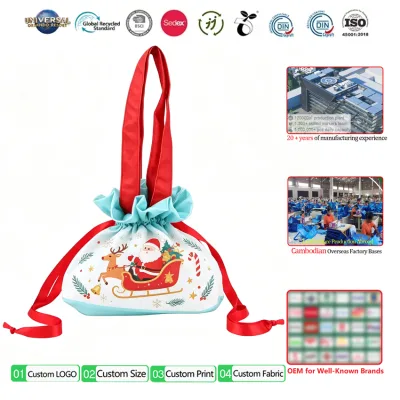 Nonwoven Fabric Drawstring Goodie Tote Bag Manufacturer Custom Small Non Woven Drawstring Gift Tote Bag for Christmas Day