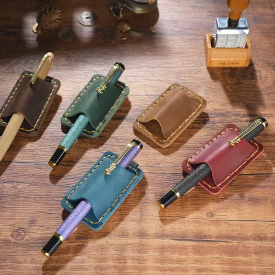 Factory Price Creative Single Pen Holder First-Layer Cowhide Genuine Leather Pencil Bag for Ledger Accessories and Pen Suites