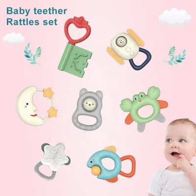 Most Popular BPA Free Silicon Teething Toys Silicon Baby Rattle Teether Set