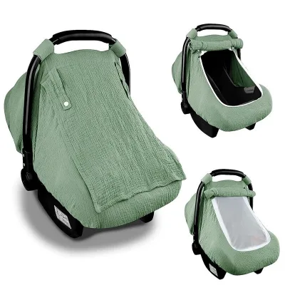 Breathable Mesh Window Baby Car Seat Cover Universal Sunshade Infant Car Seat Canopy Soft Beige Baby Car Seat Cover