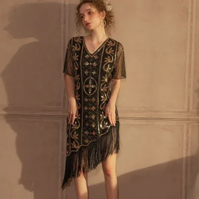 Retro Chiffon Sexy Dinner Party Dance Dress for Summer European American Style