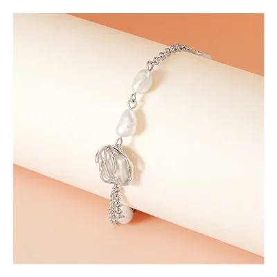 Designer New Trend 925 Silver Asymmetric Statement Bracelet Ladies Natural Freshwater Pearl Irregular Multi Layers Fine Jewelry