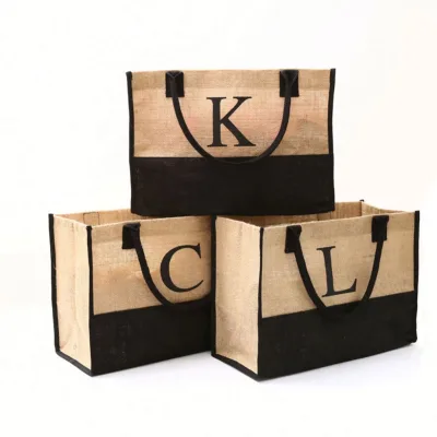 Reusable Natural Jute Shopping Tote Bag with Custom Logo
