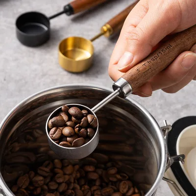 Custom Logo Stainless Steel Measuring Spoon Walnut Wood Handle Scoop 15ML Household Kitchen Baking Tool for Coffee Bean Powder