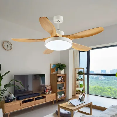 CT61 Instock Dropshipping China OEM 52 Inch 130CM Wooden Blades Solid Wood Fan with Led Light