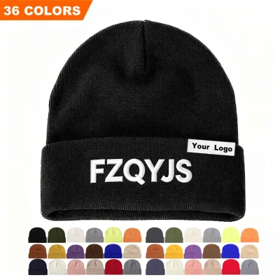 Knitted Beanies Manufacturer Skull Cap Custom Logo Embroidery Winter Cuffed Thick Knit Hats Jacquard Beanie for Men Women