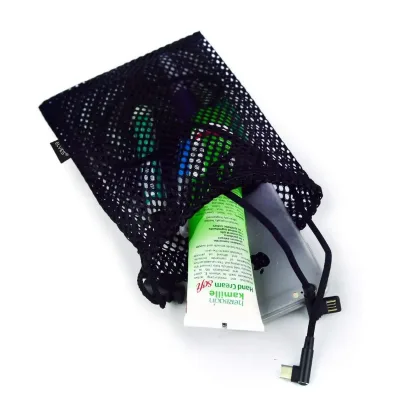 Multi Sizes Black Mesh Cosmetic Drawstring Bags for Beach, Swimming With Hasp