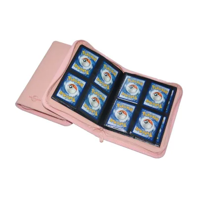 Custom 4-Pocket Trading Card Binder Leather and PVC Trading Card Zipper Album with Document Bag Pattern