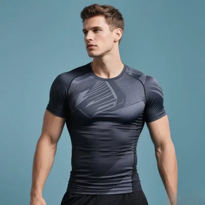 Men's UPF 50+ Sun Protection Short Sleeve Fitness Sportswear Rash Guard Compression Shirts Hiking Lightweight Rash Guard