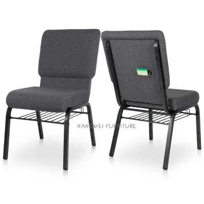 Free Sample Cheap Stackable Black Metal Frame Gray Chairs for Church Pulpit Hospital & Hotel Use-Modern Design Durable Comfort