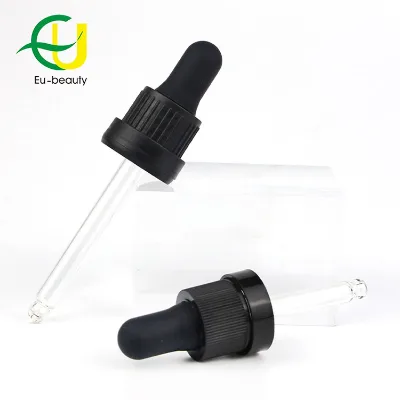 Hot Sale Glass Oil Dropper 18/410 20/410 Cosmetic Dropper Childproof Glass Dropper for Essential Oil Bottle
