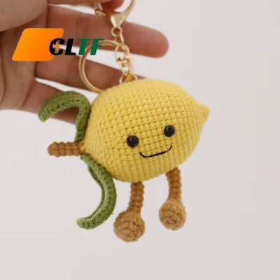 Handmade Crocheted Keychain Lemon Doll Toy Keychain Crochet Lemon Knitted Doll Stuffed Gifts Crochet Fruit Doll Keyring