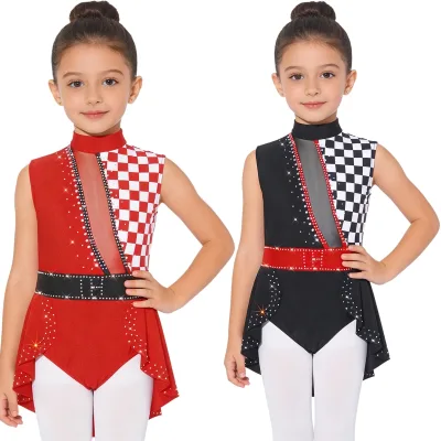 6-16 Girls Circus Clown Costume Jumpsuit Ruffled Overlay Leotard For Carnivals Theme Parties Stage Performances