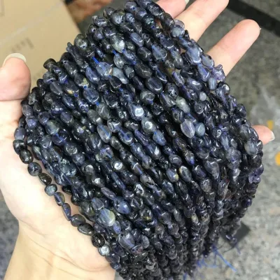 6-8mm Iolite Gravel Pebble Beads Healing Natural Larvikite Black Labradorite Irregular Shape Beads for Jewelry Making