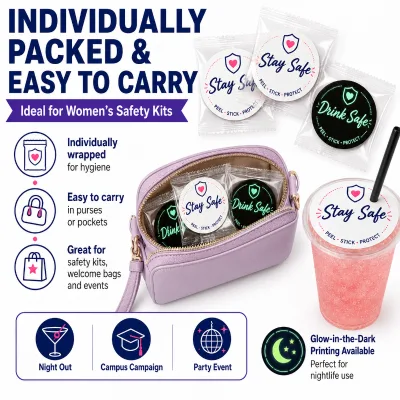 Custom Logo Anti-Spiking Drink Cover Stickers Glow in the Dark Disposable Cup Lid Sticker for Bars Nightclubs Party Safety