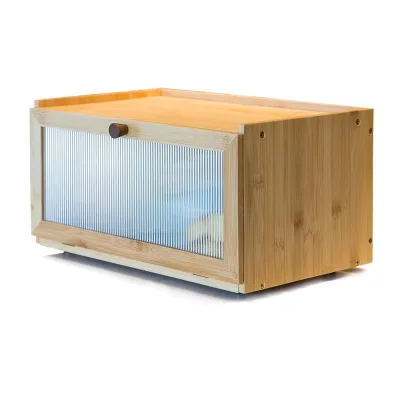 Kitchen Counter Double Layer Bread Box Set Bamboo Large Bread Box Wooden Bread Storage Box with Acrylic Window