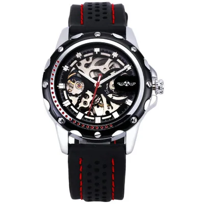 2019 New Fashion Men Automatic Mechanical Watches WINNER Luxury Brand Skeleton Luminous Hands Rubber Strap Sport Men Wristwatch