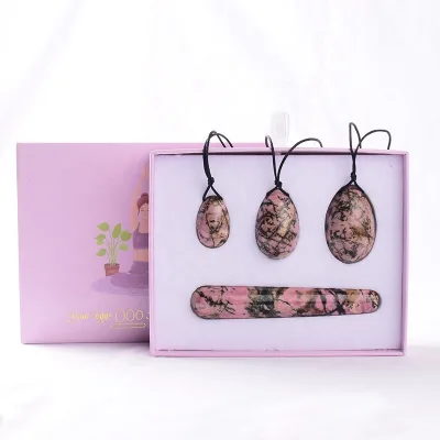 Kanger Natural Rhodochrosite Crystal Wand Massager Wholesale Yoni Eggs Set Yoni Egg and Wand Set