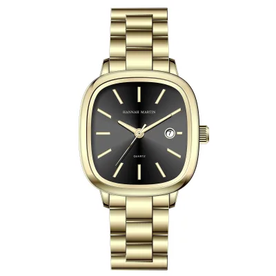 Hanna Martin New Quartz Women Watch Simple Elegant Square Dial Stainless Steel Strap Waterproof Leisure Business Watches