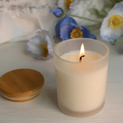 Hot Sale Soy Candles Scented Luxury  150 Transparent Frosted Wooden Cover Glass Bottle Massage Candle