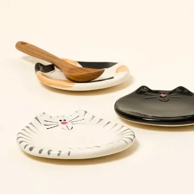 5.5inch Cute Animal Cat Shape Kitchen Accessory Ceramic Spoon Holder Rest for Home Restaurant
