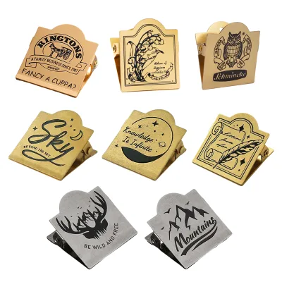 Vintage Brass Clips Custom Printed Pattern Decorative Binder Clips Metal Paper Clamps for Document Photo Office Stationery