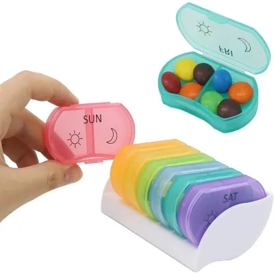 Wholesale Weekly Pill Box PP Portable Pill Case Dispenser Twice-a-day 28 Compartments Logo Available