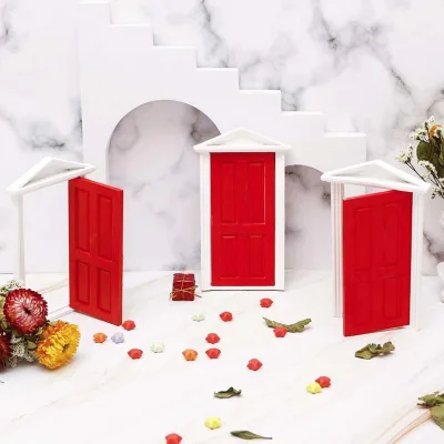 No Door Lock Accessories Red Door Miniature Landscape 1:12 Dollhouse Mini Door Simulation Home Miniature Model