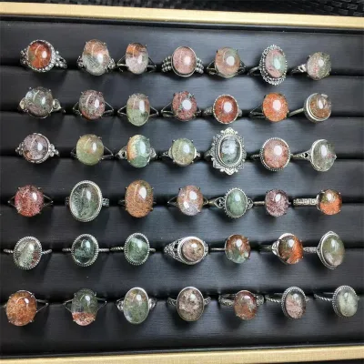 Wholesale Natural Crystal Ring Crystal Healing Stones Aquamarine Garnet Gemstone Jewelry Copper Ring Adjustable in Size