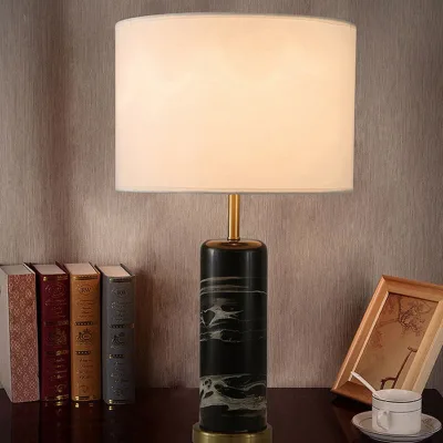 Nordic Luxury Marble Iron Table Lamp with Natural Stone Texture Modern Bauhaus Style AC LED Desk Lamp