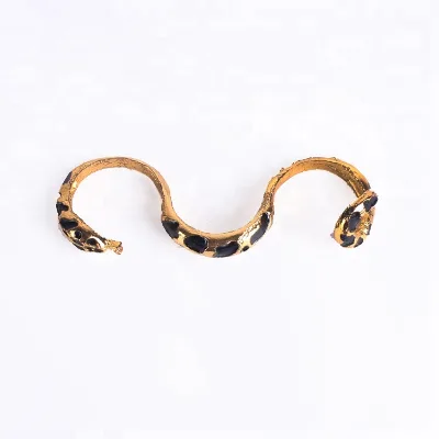 Sublimation Halloween Snake Shaped Black Gold Ring Double Finger Crystal Jewely Stainless Steel Ring
