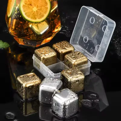 Wholesale High Quality Reusable Round Square Stainless Steel 304 Silver Gold Whiskey Stone for Bar Accessories