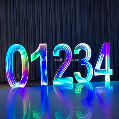 Custom LED Infinite Mirror Number Light Large Metal Illuminated Digital Sign for Wedding & Anniversary Events Factory Wholesale