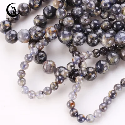 Zhe Ying 6/8/10mm Lolite Stone Beads Round Smooth Cordierite Stone Beads for Jewelry Making Lolite Stone Beads