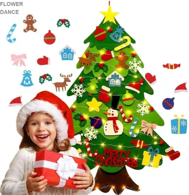 2025 New DIY 3D Felt Christmas Tree Set with LED String Lights Wall Hanging Kids Gift for Christmas Tree Decoration