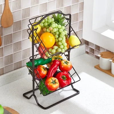 Nordic Style Eco-friendly Metal Kitchen Vegetable and Fruit Storage Rack, High-quality Organizing Container