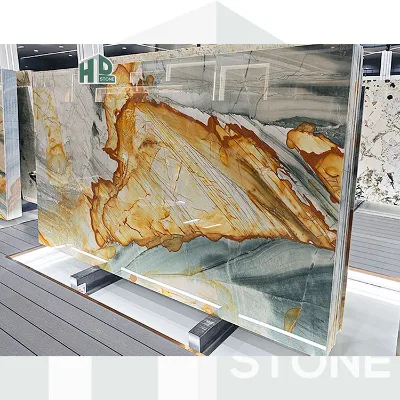 Eco-Friendly High OEM Custom Vatican Artistic Gold and Green Veins Marble Slabs for High-end Residential Interior Decoration