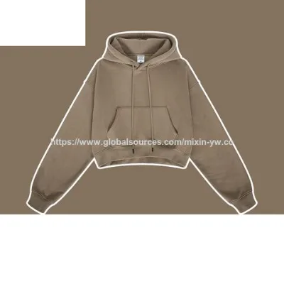 Retro hooded pullover hoodie for women with added padding and thick fabric - trendy short-style top for girls custom logo design
