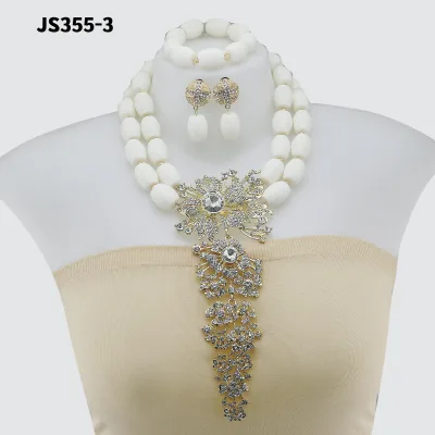 Luxury Crystal Necklaces Earrings African Jewelry Set for Women Girls White Silver Nigeria Ethiopian Wedding Gift